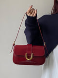 Burgundy Glossy Shoulder Bag for Women New Vintage Hasp Design Soft Leather Handbags Ladies Fashion Crossbody Bags