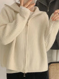 Deeptown Casual Knitted Cardigan Sweaters Women 2022 Autumn Vintage Zip-up Solid Loose Long Sleeve Tops Knitwear Chic Kpop