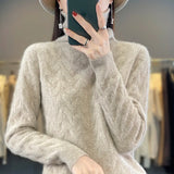 Autumn Winter Women's Soft Wool Sweater Pile Collar Twisted Thickened Pullover Casual Basis Top Cashmere Female Knitwear