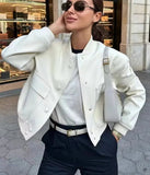 HiqdressWomen Fashion With Pockets Bomber Jacket Coats Vintage Long Sleeve Front Button Casual Female Outerwear Chic Tops