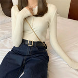 Knitted Women Sweater Button O-neck Pullovers Spring Autumn Basic Sweaters for Female Pullover Slim Solid Bold Stripes Tops