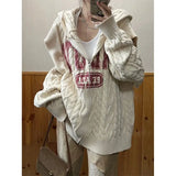 Hip Hop Streetwear Oversized Sweater Women Letter Cardigan Autumn And Winter Versatile Detachable Knit Loose Pullover Y2k Top