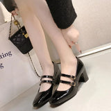 Spring Autumn Women Double Buckle Mary Janes Shoes Patent Leather Dress Square Head Square Heel Solid Color Women's Shoes