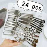 4/24Pcs Silver Y2k Hair Clips for Women Elegant Metal Duckbill Clip Gilrs Hairpins Side Bangs Barrettes Girls Hair Accessories