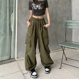 Women Casual Joggers Tech Pants Solid Low Waist Sweatpants Drawstring Wide Leg Baggy Trousers Y2k Streetwear Oversize Sweatpants