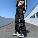 Lucyever Y2K Vintage Folds Wide Leg Trousers Women Diablo Style High Waist Drawstring Full Pants Unisex Bf Baggy Casual Pants