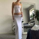 HiqdressWomen 2 Piece Long Skirt Sets Sexy Strapless Tube Top Bodycon Maxi Skirts Y2k Two Piece Outfit Summer Clothing Beach Wear