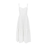 White Women's Summer Dress Linen-cotton Blend Jacquard Dress Elegant Sexy Midi Vacation Holiday Dress