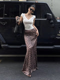 Sexy Leopard Print Maxi Skirt Women Summer New High Waist Vintage Slim Elegant Trumpet Long Skirt Female Streetwear