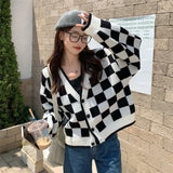 Fashion Harajuku Black and White Patchwork Cardigan Sweater Women Fall Long Sleeve Streetwear Tops Korean Y2k Sweater New