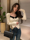 French Vintage Knitted Sweater Women Outwear Casual Long Sleeve Slim Pullover Female Y2k Clothing Korean Blouse Autumn Spring