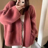 Women Blue Knitted Tops Buttoned Up Elegant V-neck Knitted Sweater Cardigan Autumn Winter Women Cardigan Sweater 2023