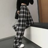 Streetwear Black and White Plaid Pants Oversize Unisex  Harajuku High Waist Wide Leg Trousers Retro Straight Sweatpants Women