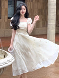 Summer Fashion Retro Evening Party Midi Dress Women Elegant Princess Embroider Vestidos Female Korean Design Slim Clothes