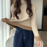 Autumn Winter Sweater Women Velvet Half Turtleneck Bottoming Solid Color Simple Soft Thermal Top Long-Sleeved Thickened T-Shirt