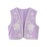 HiqdressWomen Fashion Y2k Vintage Floral Embroidery Vest Top V Neck Loose Casual Summer Woman Short Cardigan Waistcoat Chic Tops