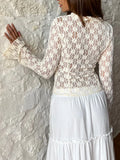 Women s Summer Lace Shirt Tops Y2k Flare Long Sleeve Tie Front Sheer Slim Crop Cardigan Clubwear