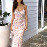 Sexy Maxi Dress For Women New Summer Fashion Print Sleeveless Strap Backless Lace Dress Bodycon Casual Elegant Club Party Dress