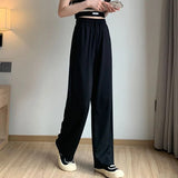 New Women'S Spring Autumn Summer High Waist Draping Straight Tube Wide Leg Pants Versatile Casual Sunscreen Ice Silk Trousers