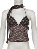 Summer Camisole Slim Vest Sexy Women Sleeveless V-Neck Ribbon Tank Top Female Solid Polka Dots Tops Y2k Coquette