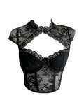 Summer Women French Vintage Ballet Core Lace Hollow Out Tank Top Coquette Dark Academia Crop Top Gyaru 2000s Aesthetic Hot Sexy