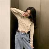 Women Casual Long Sleeve T-Shirts Spring Autumn Solid Fit Pullovers Tees O-Neck Korean Version Loose Bottoming Shirt Inner Top