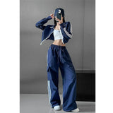 Outdoor Hiking Women Striped Sweatpants Harajuku Fashion Spring Summer New Wide Leg High Waist Sports Straight Cargo Trousers