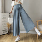 Summer New Style Korean Women Big Hem Skirt Trousers Pleated Chiffon Trousers High Waist Pants Hakama Casual Wide Leg Pantalones