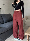 Y2K Red Baggy Jeans Women Oversize Denim Pants Acubi Fashion Loose High Waist Wide Leg Trousers Harajuku Streetwear