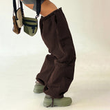 Y2K Drawstring Baggy Cargo Pants Women High Waist Sweatpant Trousers Vintage Street Loose Wide Leg Joggers Pant