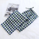 Men's Cotton Gauze Trousers Plaid Knitted Sleep Pants Woman Pajamas Pants Bottoms Sleepwear Short for Couples Pijama Hombre