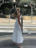 White Women's Summer Dress Linen-cotton Blend Jacquard Dress Elegant Sexy Midi Vacation Holiday Dress