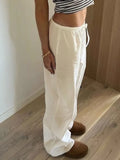 Casual Basic White Pants Women Baggy Low Waist Straight Trousers Solid Color Thin Wide Leg Pantalones Ladies Summer