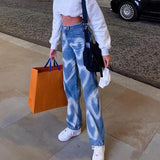 HiqdressBrown Baggy Girl Jeans Women Heart Print New Aesthetic Vintage 90s Streetwear Denim Trousers Low Waist Straight Pants