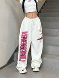 QWEEK Cyber Y2K Streetwear White Jogging Sweatpants Women Harajuku Egirl Sports Pants Oversized Hip Hop Letter Wide Leg Trousers