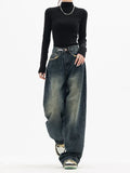 HiqdressY2K Women Vintage Streetwear Korean Baggy Blue Jeans High Waist Straight Wide Leg Pants Denim Trousers Fairy Grunge Alt Clothes