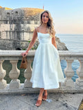 elegant and pretty women's dresses Midi White Vacation Dress Spaghetti Strap Beach Dress A Line Party Dresses 