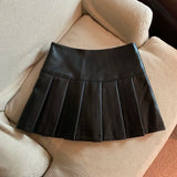 S-3Xl Y2K Pu Leather Mini Skirt Women Vintage High Waist Pleated Skirts Streetwear Korean Black Slim Casual A Line Skirts New