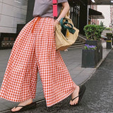 Retro Plaid Wide Leg Pants Women Streetwear High Waist Drawstring Loose Casual Trousers Summer Korean All Match Skirt Pant