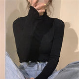 HiqdressSpring Autumn Turtleneck T-shirt Women All-Match Top Shirt Soft Comfortable Inner Top Casual Long Sleeve T-shirt Office Wear