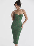 Midi Green Dress Elegant Sexy Night Wedding Guest Evening Party Dresses Spaghetti Strap Birthday Dress for Women