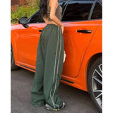 Y2k Women Cargo Pants Parachute Pants Korean Harajuku Sweatpants Blue Wide Leg Trousers Loose Low Waist Oversized Jogger