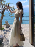 Summer New Elegant Midi Hollow Out Dress Women One Piece Fashion Sexy Beach Party Vestidos Female Clothing