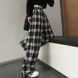 Biyaby 2022 autumn Women's Plaid Pants Harajuku Streetwear Hip Hop Wide Leg Trousers Female Teens Loose Casual Straight Pants