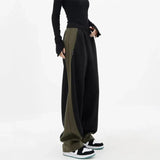 HiqdressHip Hop Women Contrast Color Wide Leg Pants Spring Summer Streetwear Fashion Elastic Waist Loose Sports Casual Straight Trousers