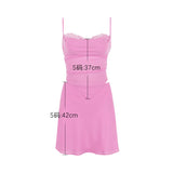 Summer 2 Pieces Dress Set Women Pink Lace Backless Top and High Waist Skirt Set Sexy High Quality Women Clothing