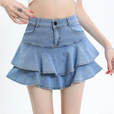 Women Ruffles Denim Skirts Summer Korean Fashion High Waist Mini Skirts Y2K Causal All Match Female Blue Jeans Skirts