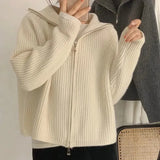 Deeptown Casual Knitted Cardigan Sweaters Women 2022 Autumn Vintage Zip-up Solid Loose Long Sleeve Tops Knitwear Chic Kpop