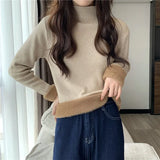 Autumn Winter Sweater Women Velvet Half Turtleneck Bottoming Solid Color Simple Soft Thermal Top Long-Sleeved Thickened T-Shirt