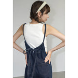 Denim Overalls Women Streetwear Jumpsuits Vintage Sweet Wide Leg Suspender Pants Preppy Bow Bandage Strap Jeans Trousers